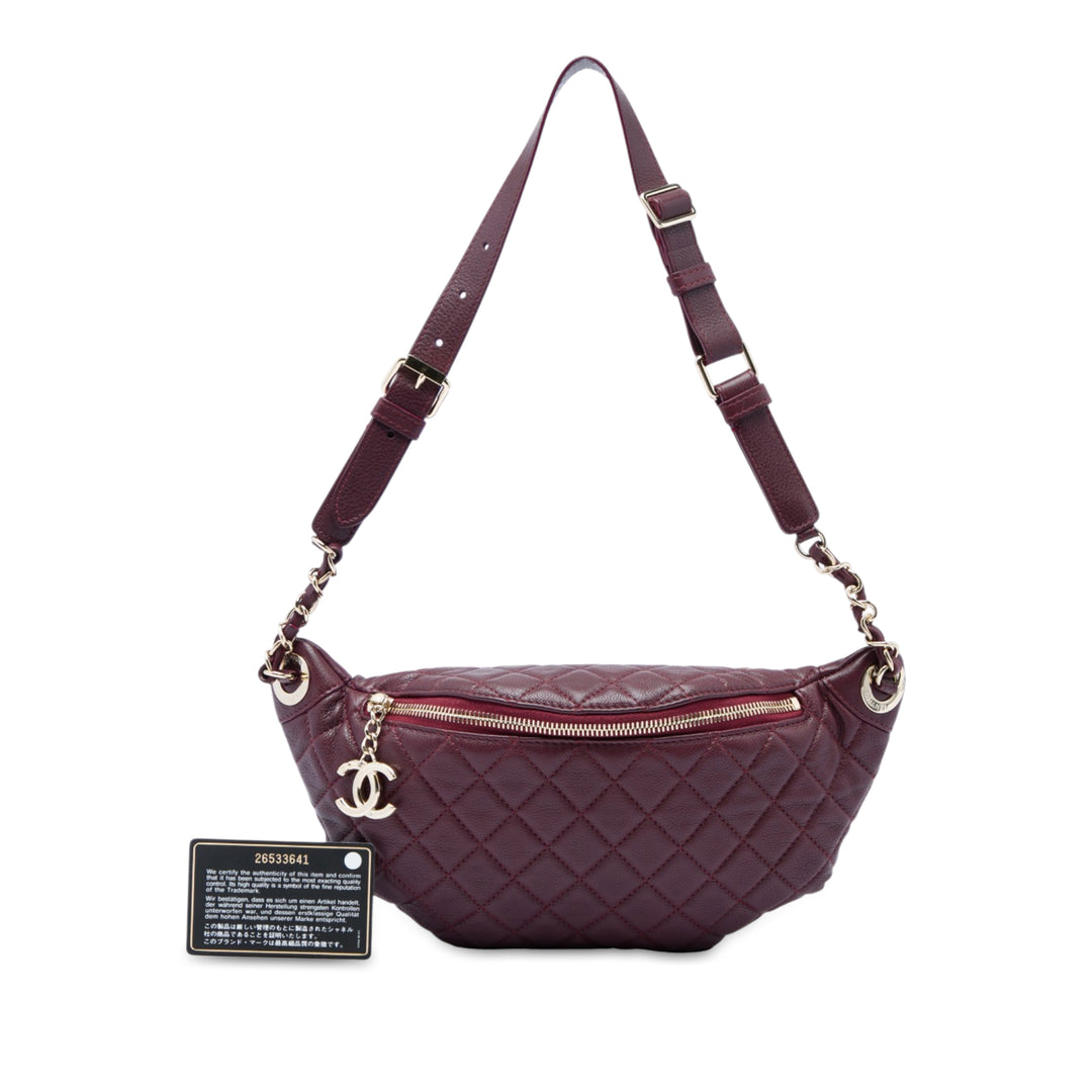 Matelassé Banane Waist Sac Cuir de veau Rouge
