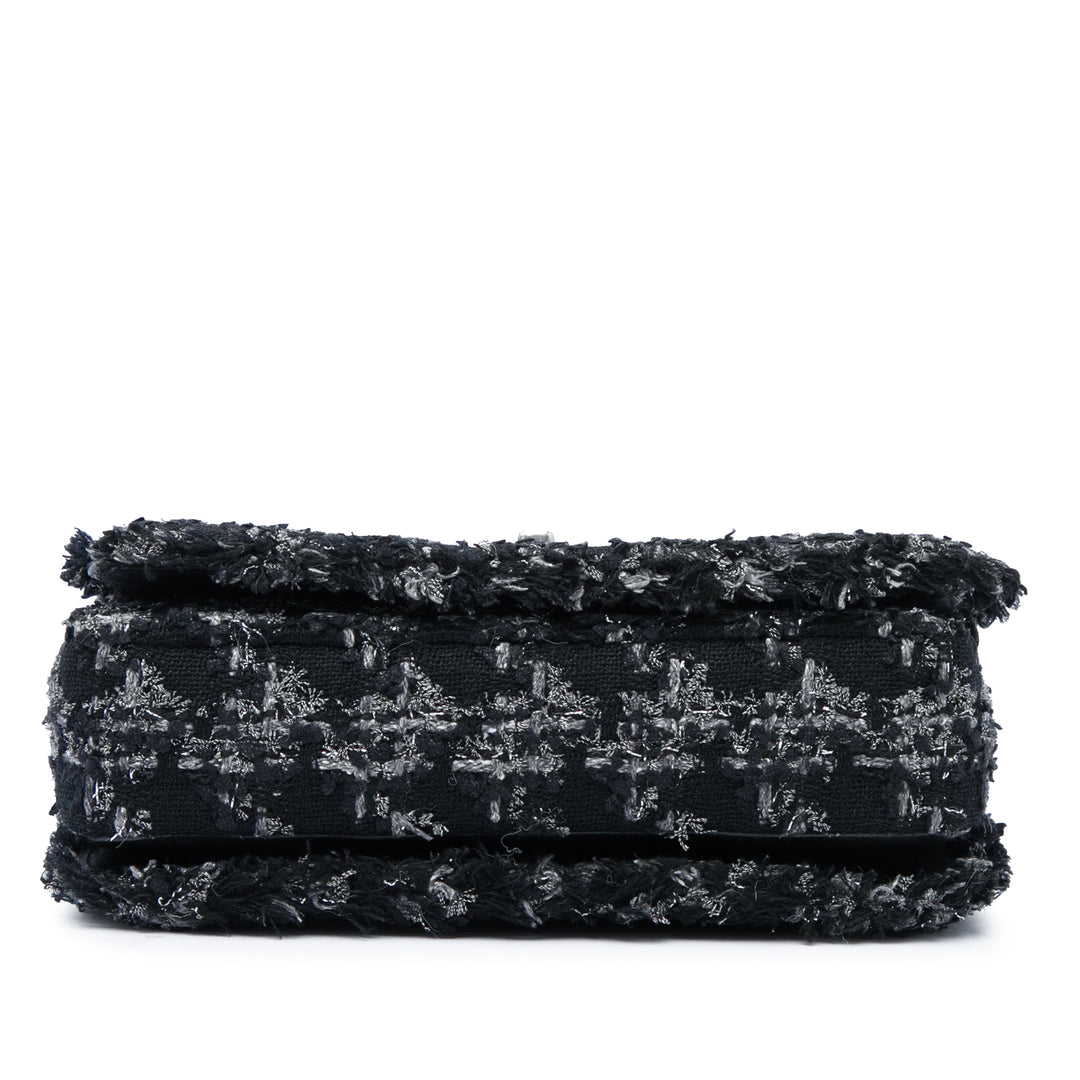 Chanel CC Shearling et Chaîne à rabat Moyen Tweed Noir – vue 3 – GABY PARIS