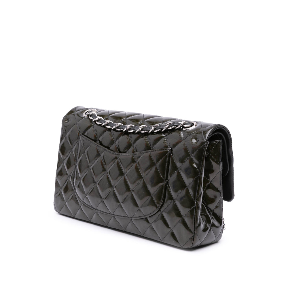 Medium Classic Striped Patent Double Flap Black - Gaby Paris