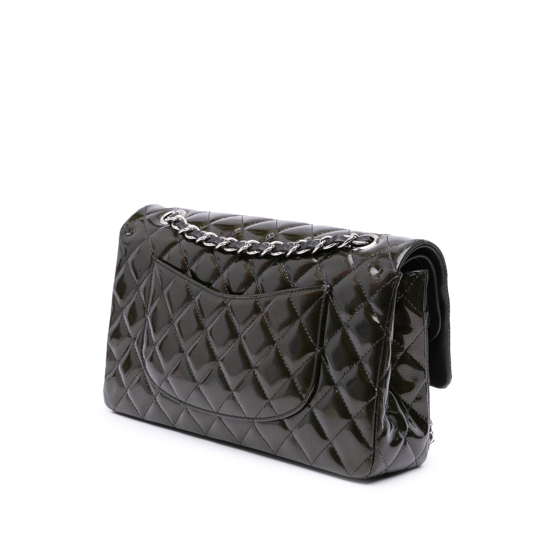 Medium Classic Striped Patent Double Flap Black - Gaby Paris