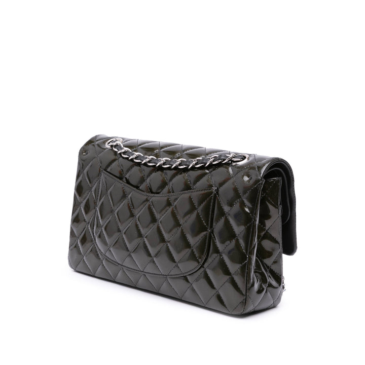 Medium Classic Striped Patent Double Flap Black - Gaby Paris
