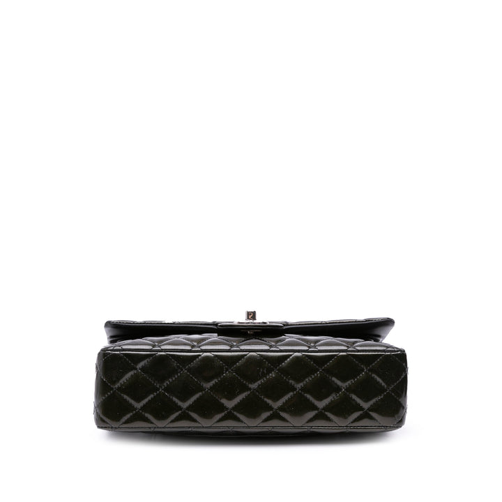 Medium Classic Striped Patent Double Flap Black - Gaby Paris