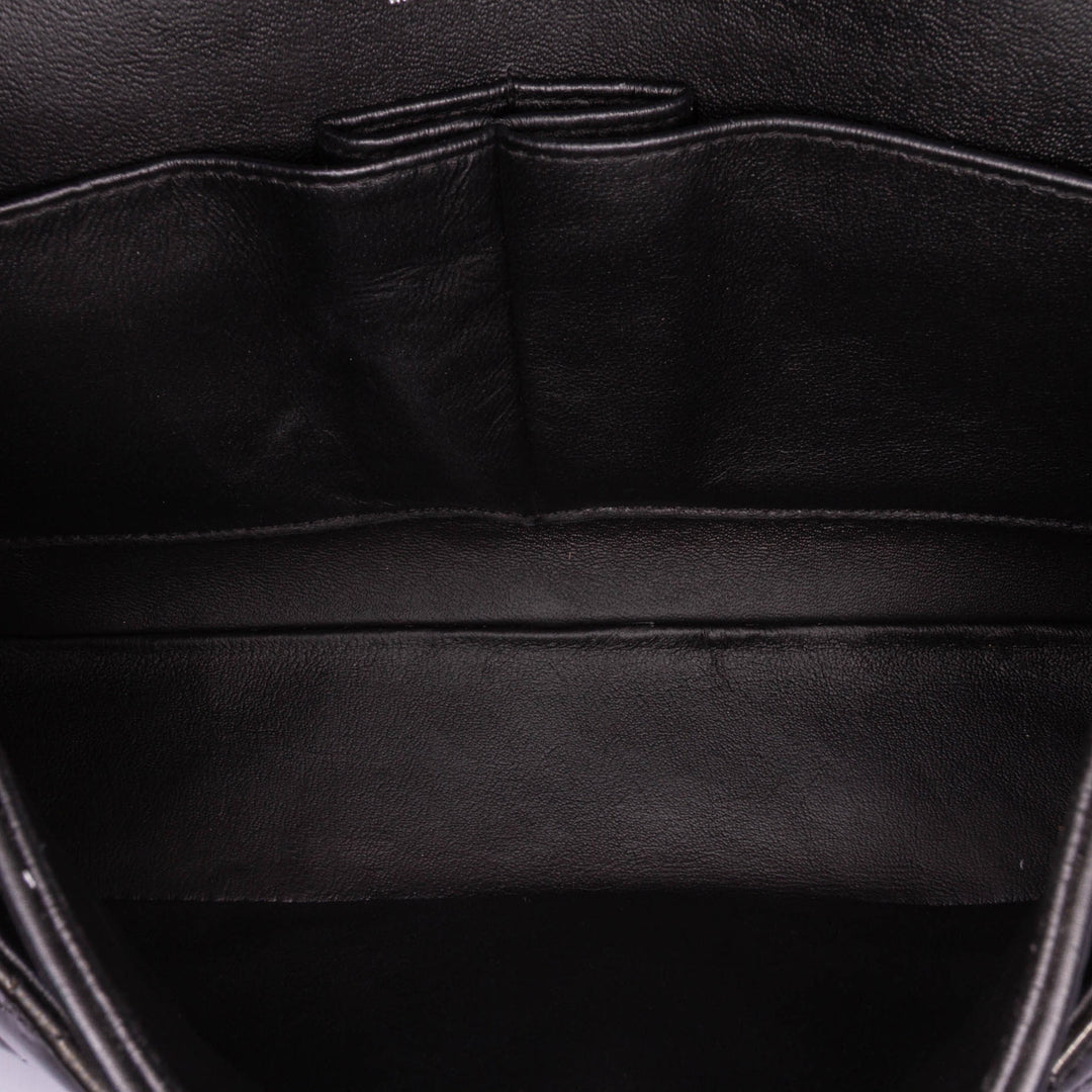 Medium Classic Striped Patent Double Flap Black - Gaby Paris