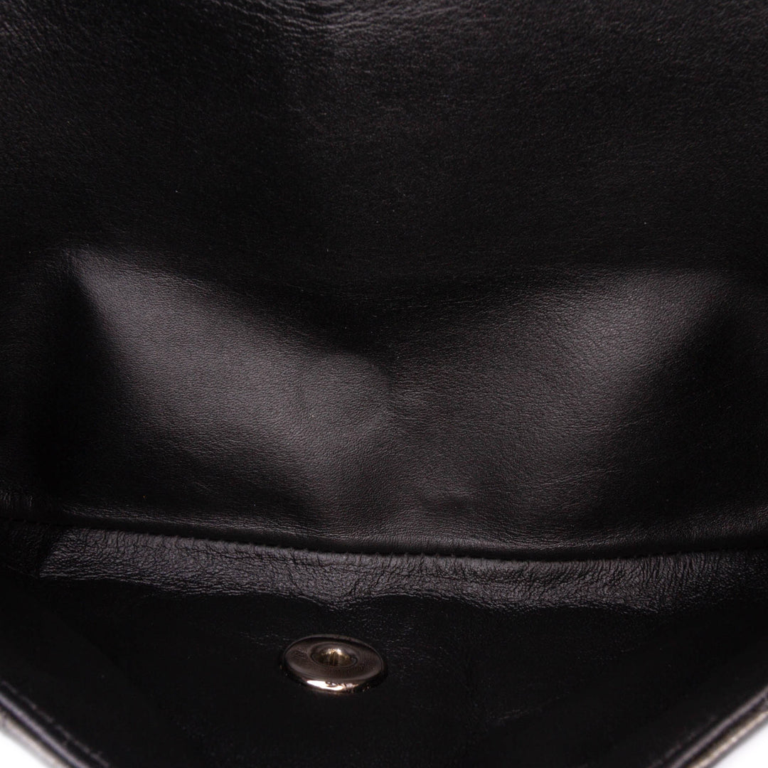 Medium Classic Striped Patent Double Flap Black - Gaby Paris