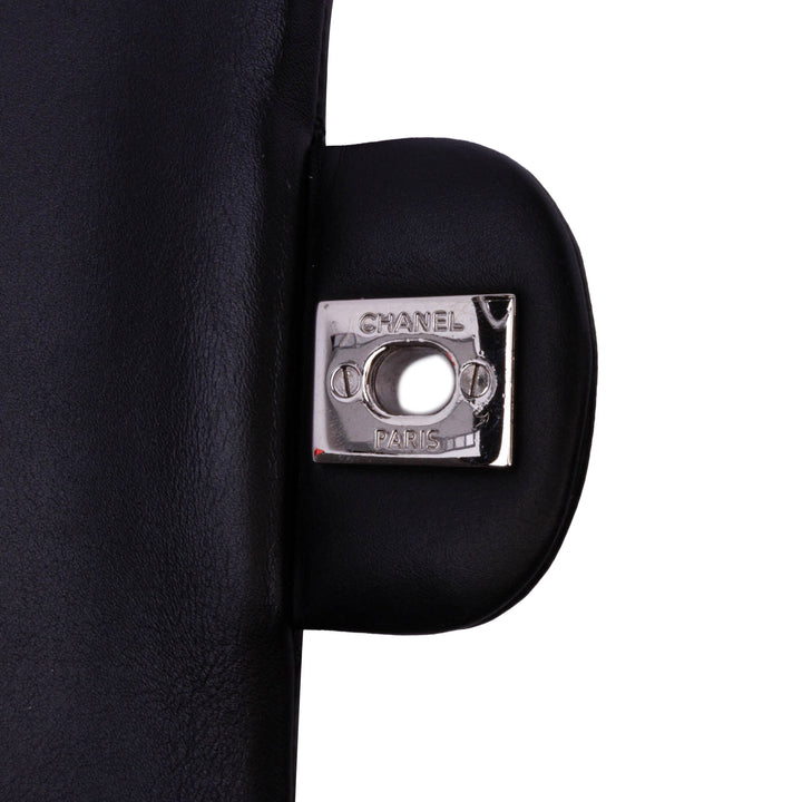 Medium Classic Striped Patent Double Flap Black - Gaby Paris