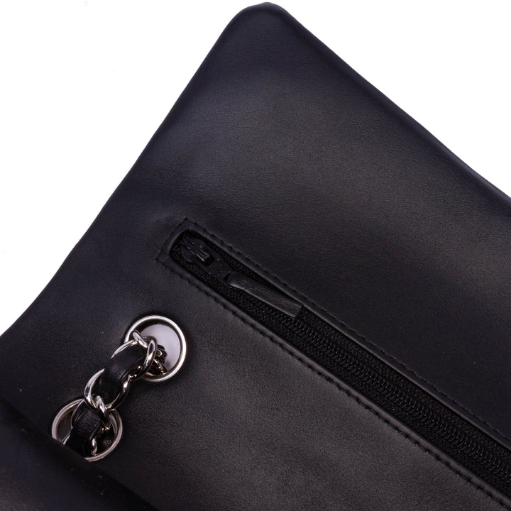 Medium Classic Striped Patent Double Flap Black - Gaby Paris