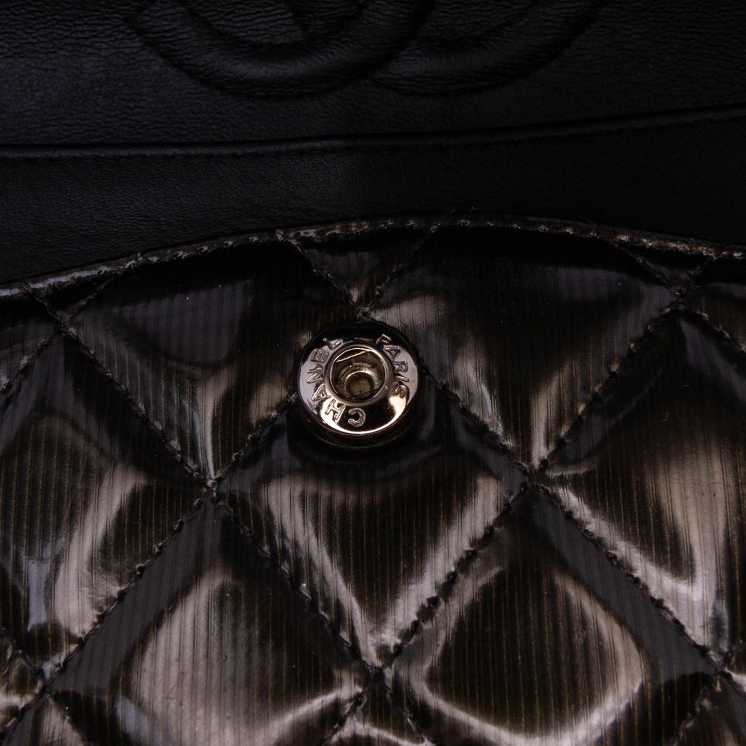 Medium Classic Striped Patent Double Flap Black - Gaby Paris