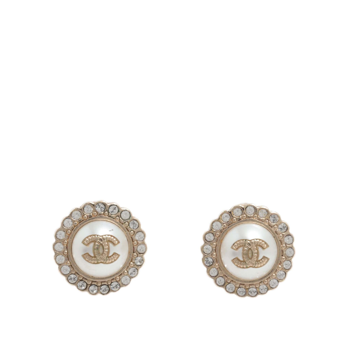 Chanel CC plaqué Perles fantaisie Strass Bullet Back Boucles d’oreilles