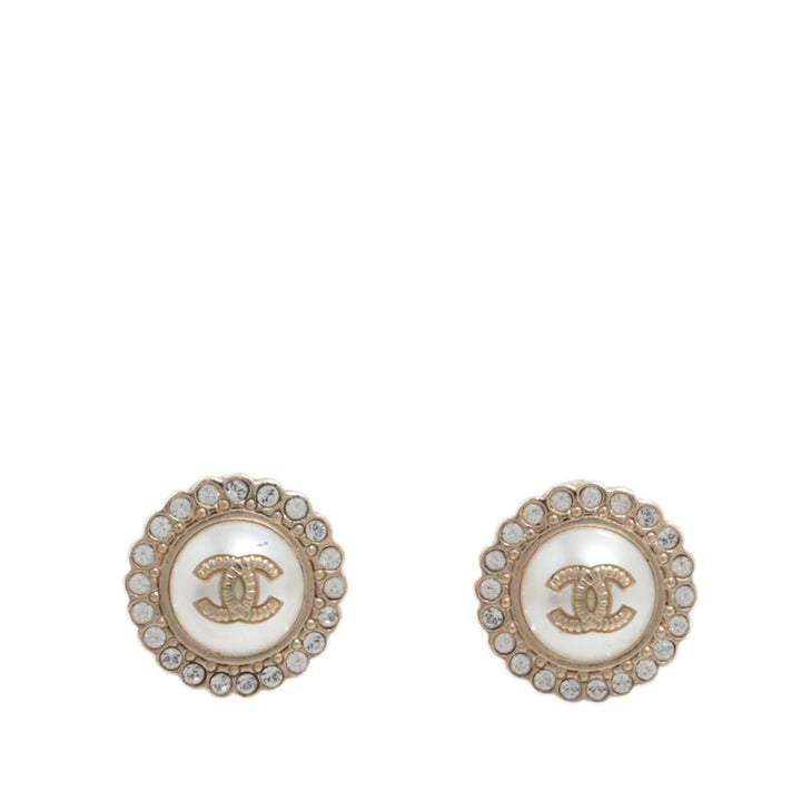 Chanel CC plaqué Perles fantaisie Strass Bullet Back Boucles d’oreilles