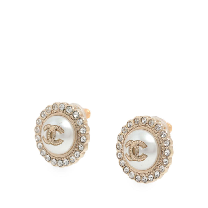 Chanel CC plaqué Perles fantaisie Strass Bullet Back Boucles d’oreilles