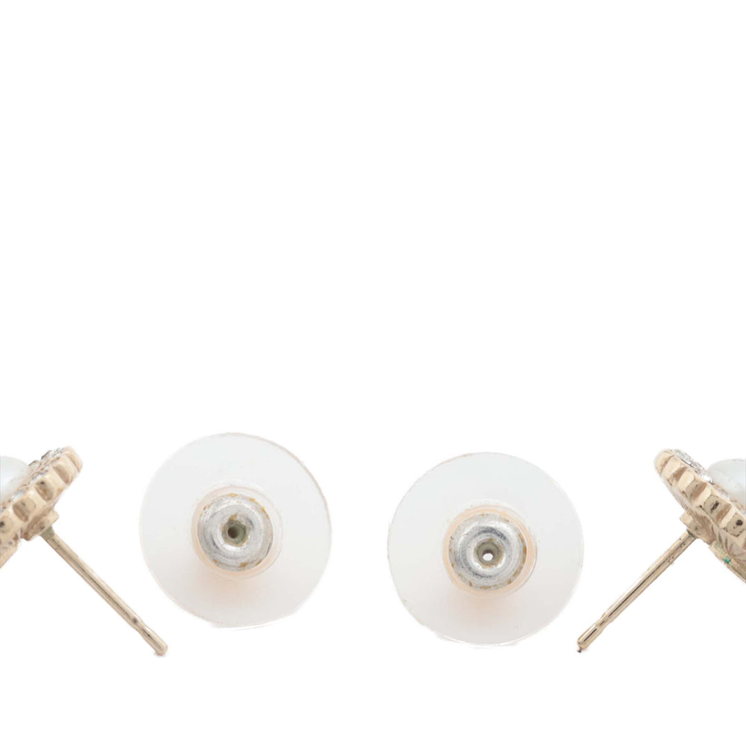 Chanel CC plaqué Perles fantaisie Strass Bullet Back Boucles d’oreilles