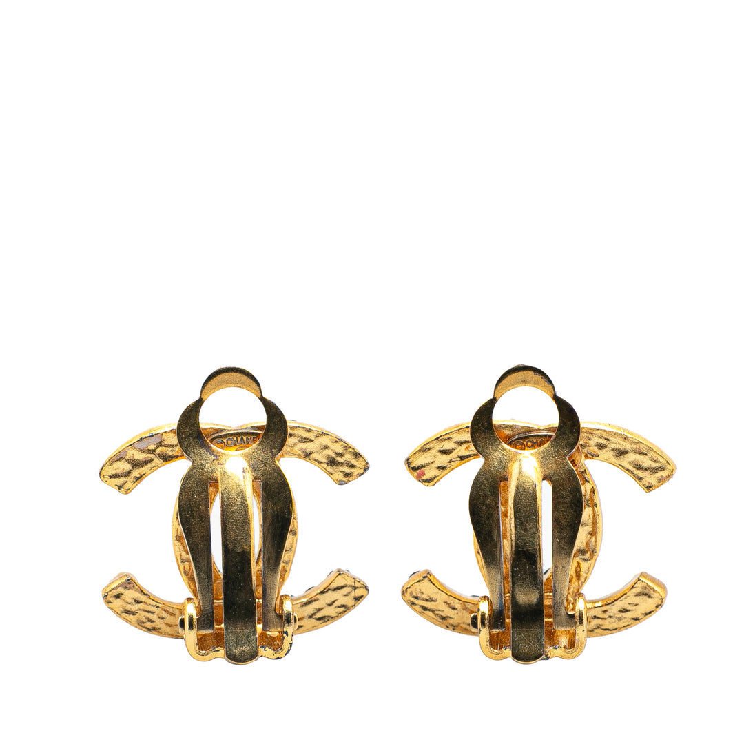 Gold Plated CC Faux Pearl and Rhinestones Clip On Earrings Gold - Gaby Paris