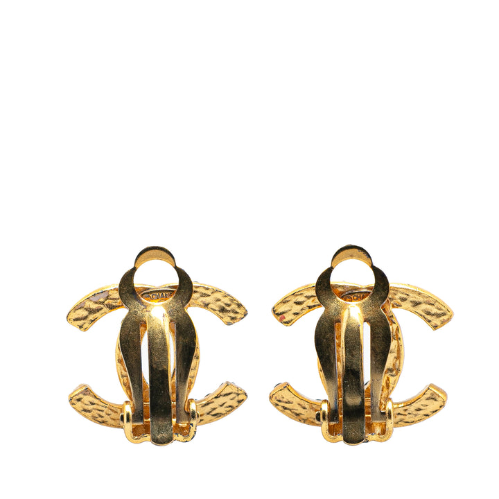 Gold Plated CC Faux Pearl and Rhinestones Clip On Earrings Gold - Gaby Paris