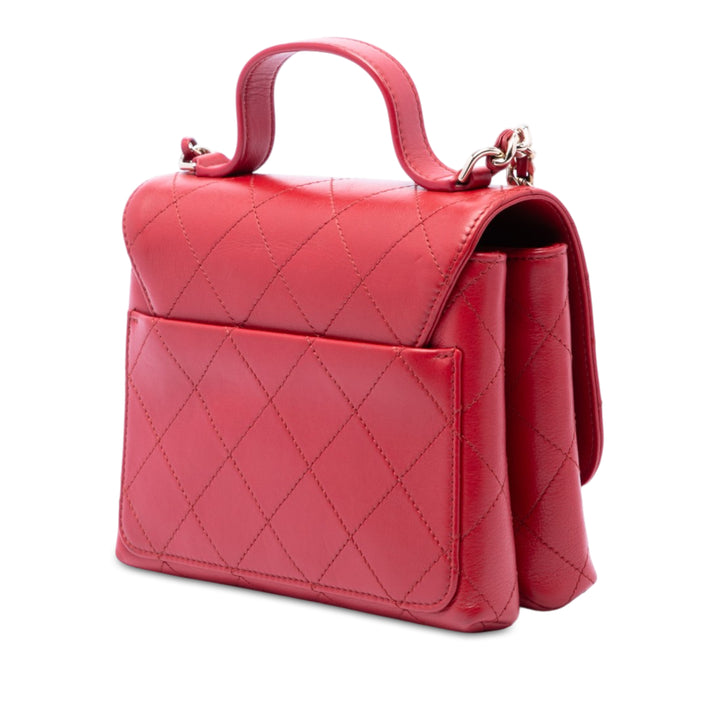 Chanel Matelassé Double Poche à rabat Petit Cuir de veau Rouge