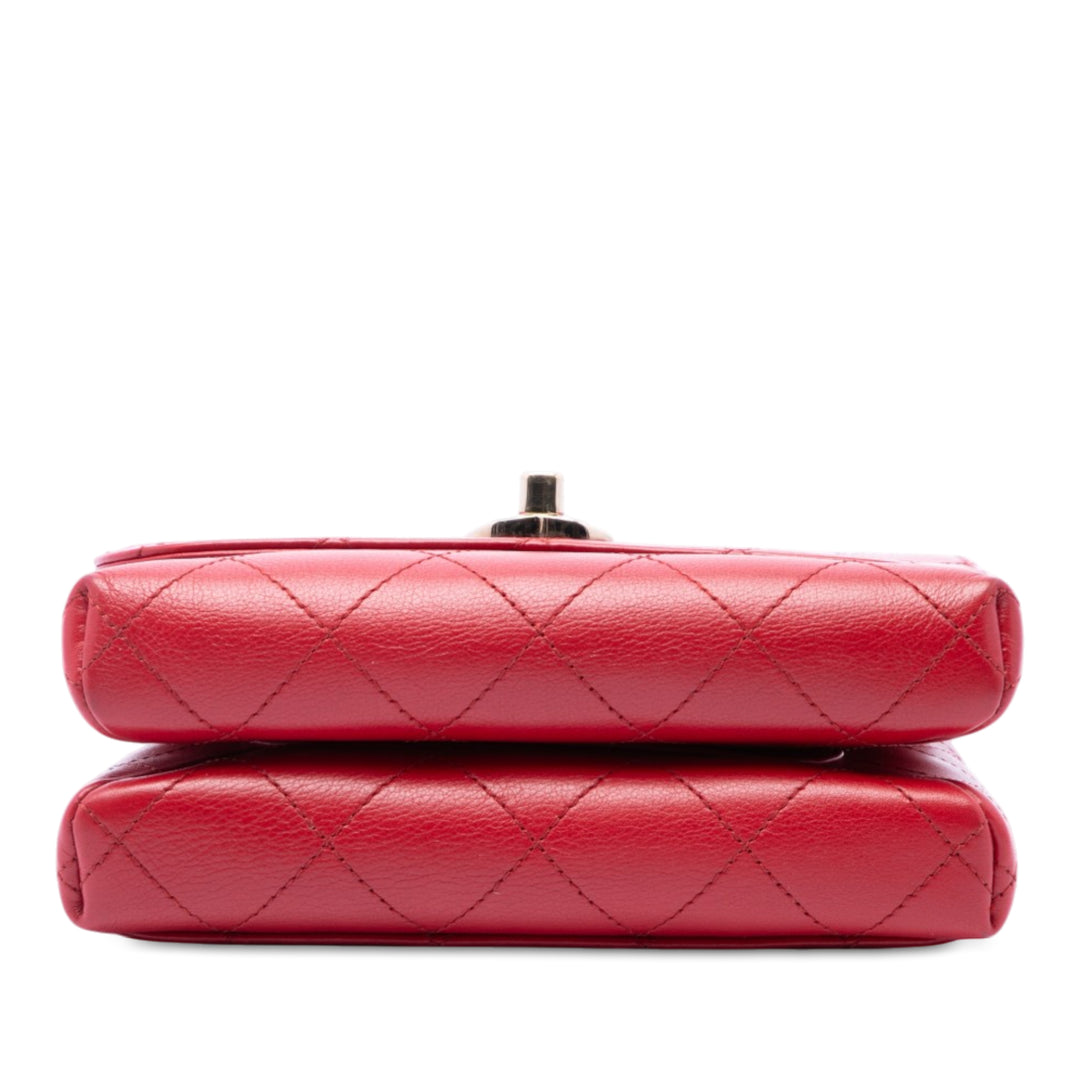 Chanel Matelassé Double Poche à rabat Petit Cuir de veau Rouge