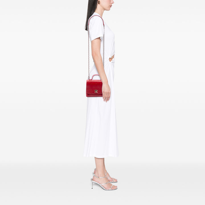 Chanel Matelassé Double Poche à rabat Petit Cuir de veau Rouge