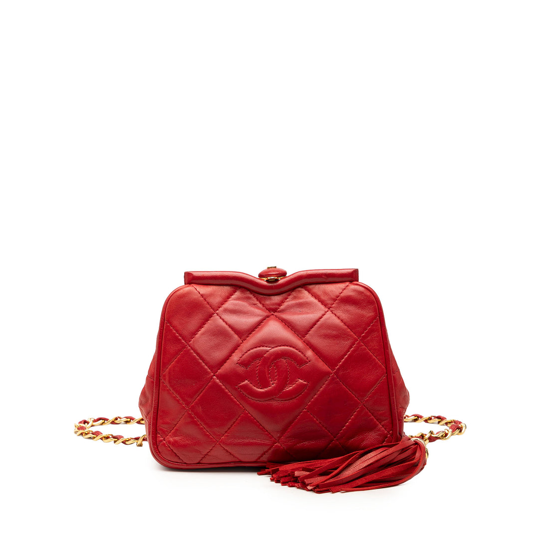 CC Matelassé Sac structuré ceinture Cuir d'agneau Rouge