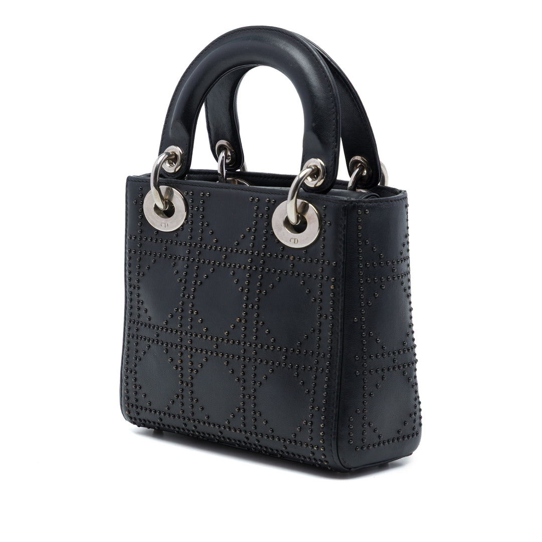 Lady Dior Cannage clouté Mini Cuir de veau Noir