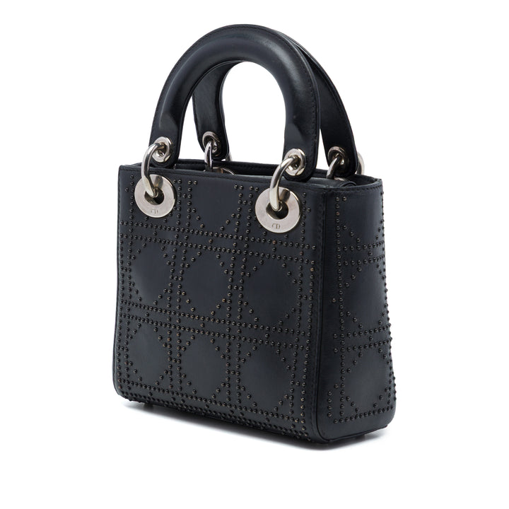 Lady Dior Cannage clouté Mini Cuir de veau Noir