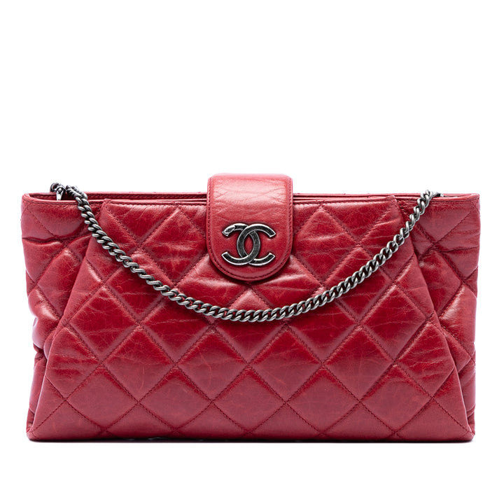 Matelassé Glacé Coco Pleats Chaîne Pochette Cuir de veau Rouge