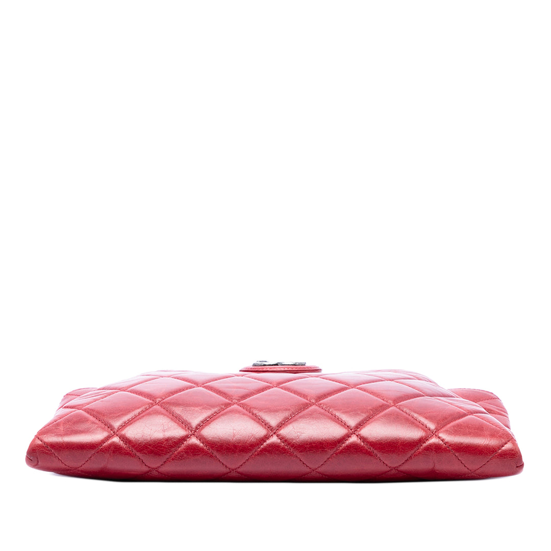Matelassé Glacé Coco Pleats Chaîne Pochette Cuir de veau Rouge