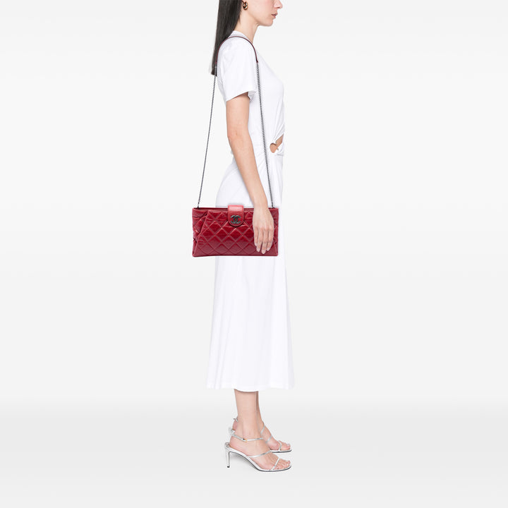 Matelassé Glacé Coco Pleats Chaîne Pochette Cuir de veau Rouge