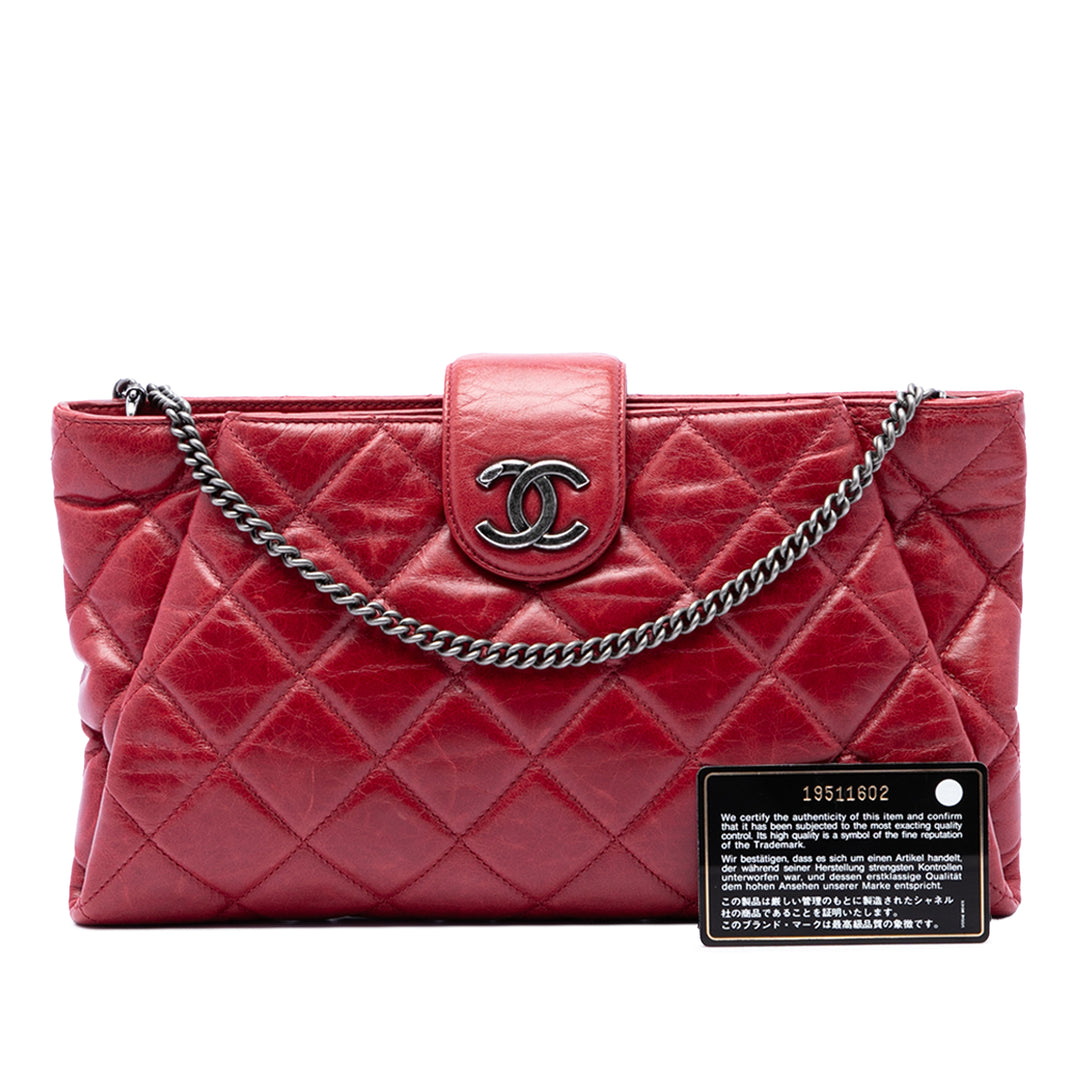 Matelassé Glacé Coco Pleats Chaîne Pochette Cuir de veau Rouge