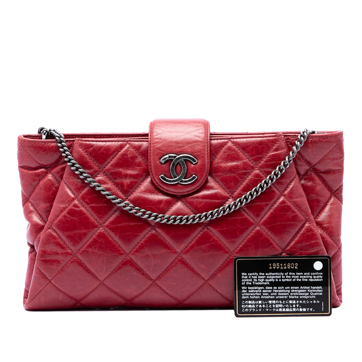 Matelassé Glacé Coco Pleats Chaîne Pochette Cuir de veau Rouge
