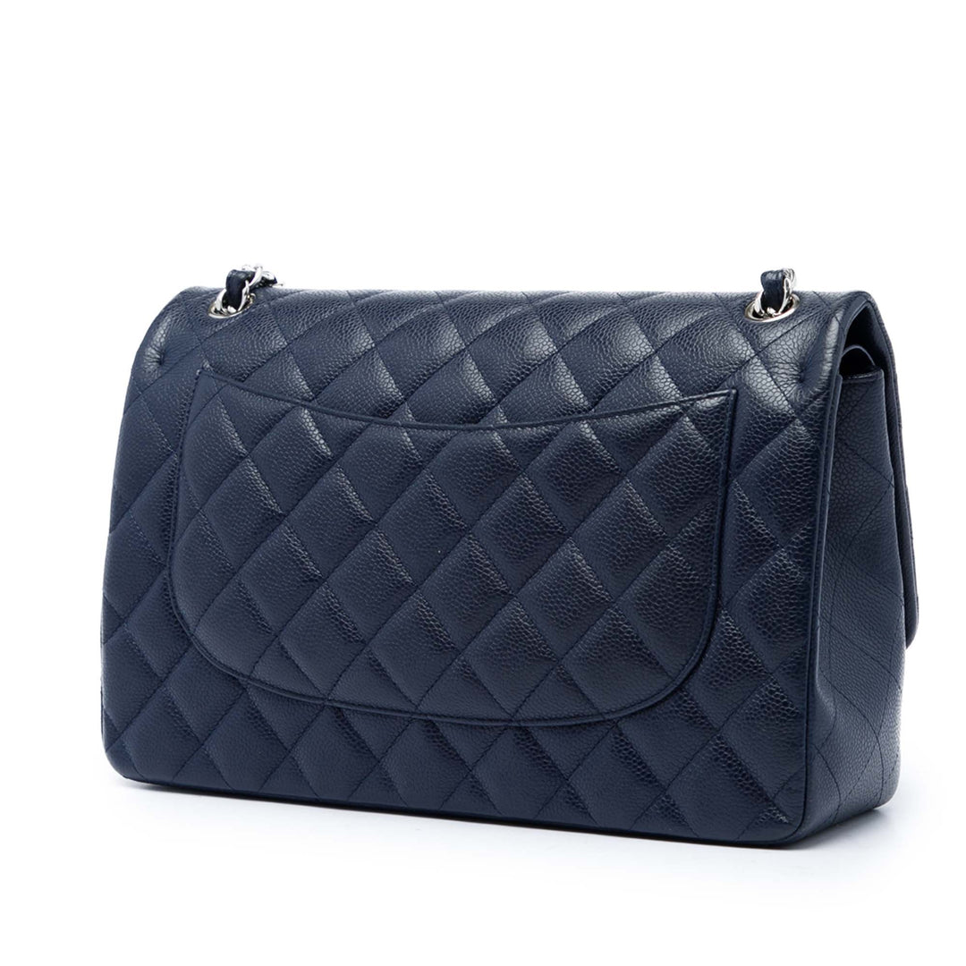 Classic Double rabat Jumbo Cuir caviar Bleu