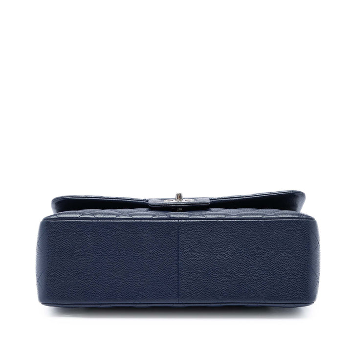 Classic Double rabat Jumbo Cuir caviar Bleu