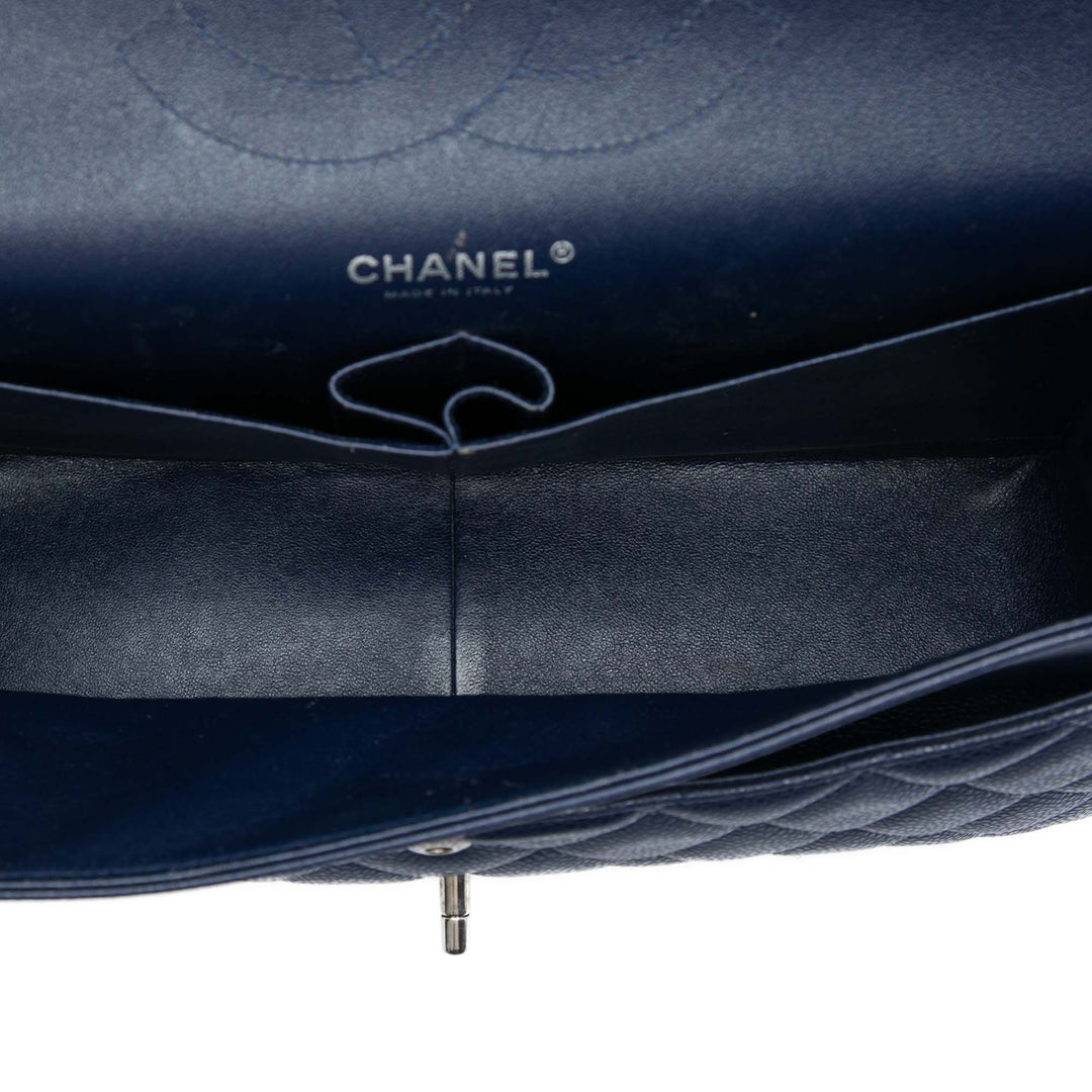 Classic Double rabat Jumbo Cuir caviar Bleu