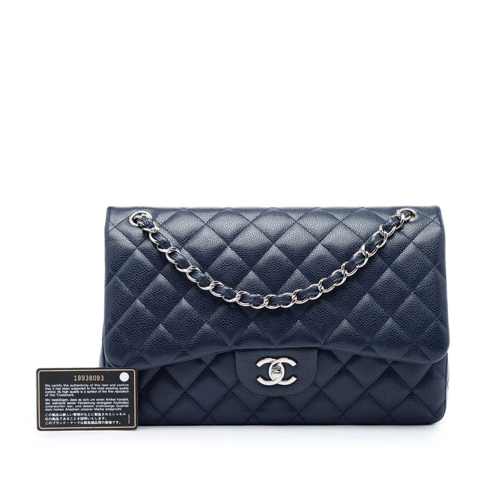 Classic Double rabat Jumbo Cuir caviar Bleu