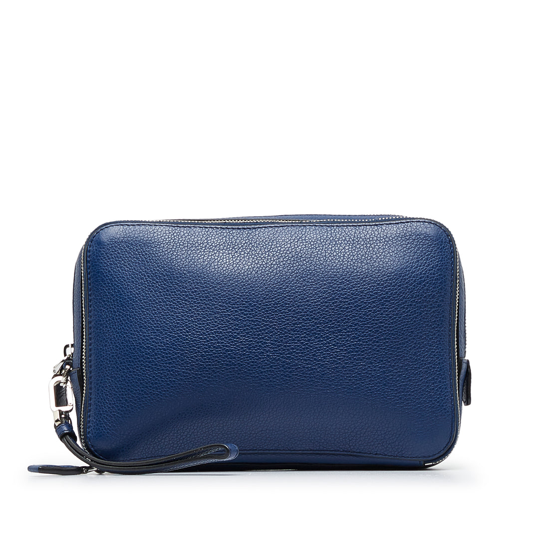 Prada Vitello Daino Clutch Bag Blue - GABY PARIS