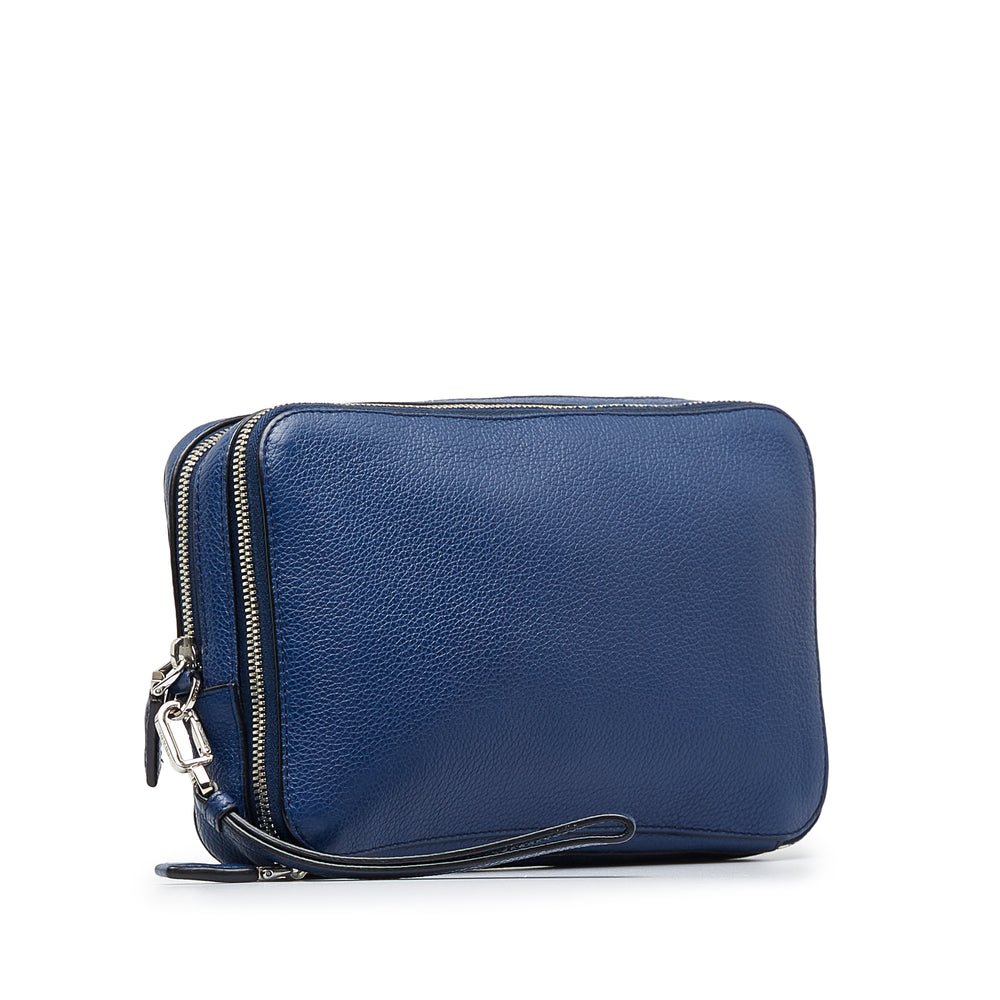 Prada Vitello Daino Clutch Bag Blue - GABY PARIS