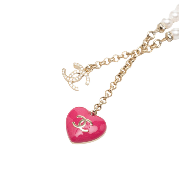 CC plaqué Strass Perles fantaisie Émail Heart Pendant Collier Doré