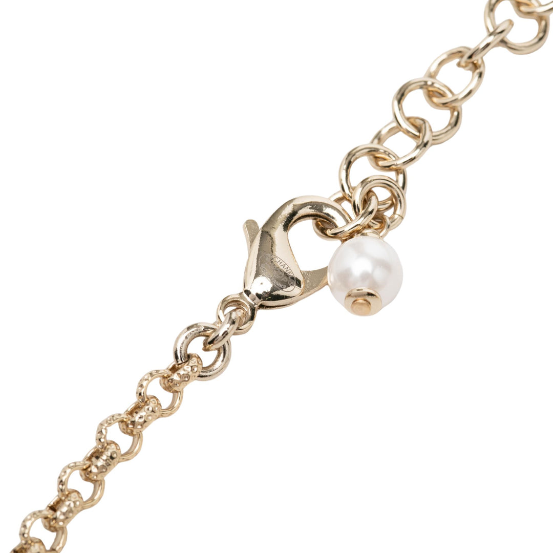 CC plaqué Strass Perles fantaisie Émail Heart Pendant Collier Doré