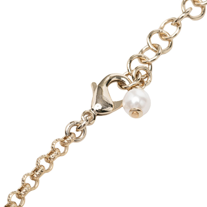 CC plaqué Strass Perles fantaisie Émail Heart Pendant Collier Doré