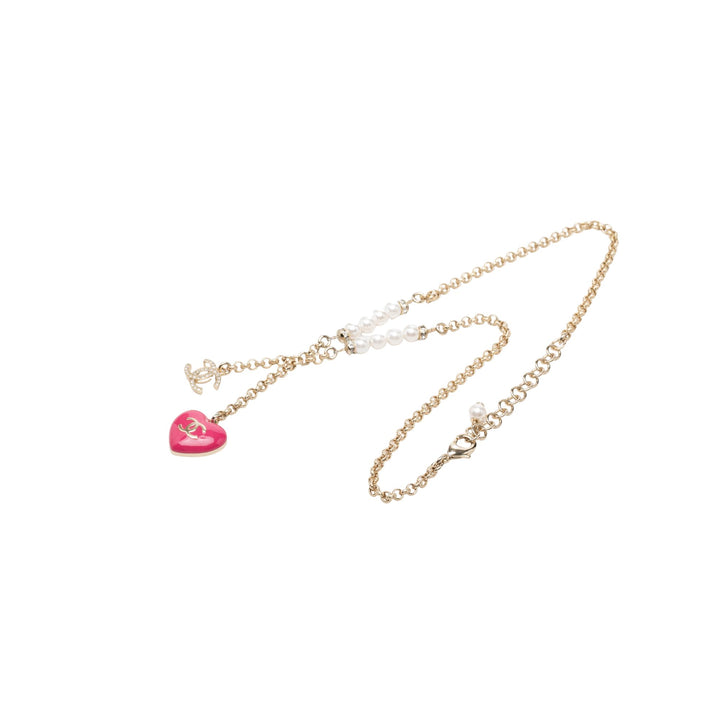 CC plaqué Strass Perles fantaisie Émail Heart Pendant Collier Doré
