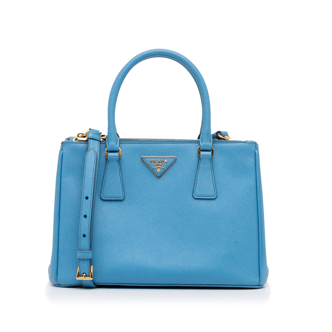 Medium Saffiano Lux Galleria Double Zip Tote Blue - Gaby Paris