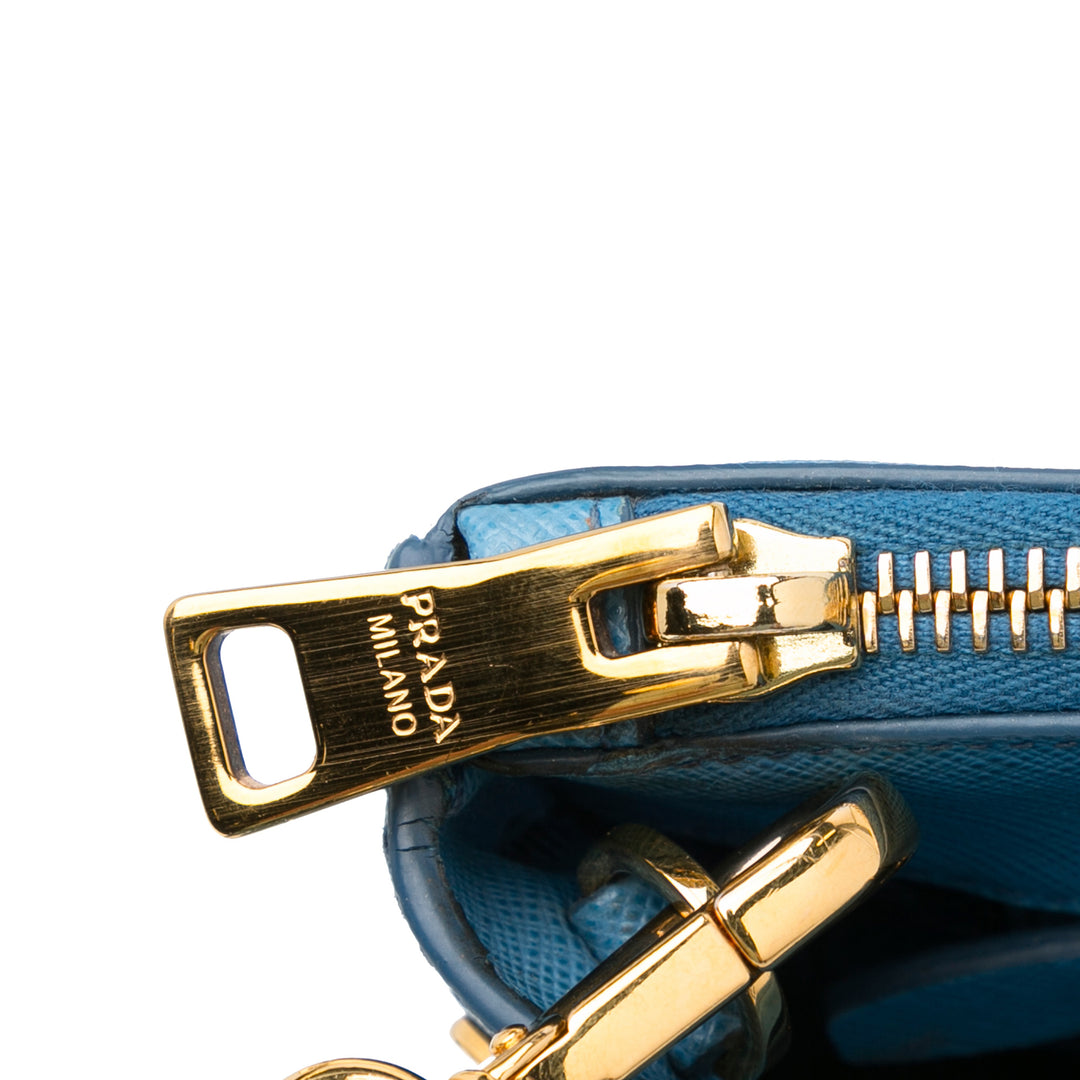 Medium Saffiano Lux Galleria Double Zip Tote Blue - Gaby Paris