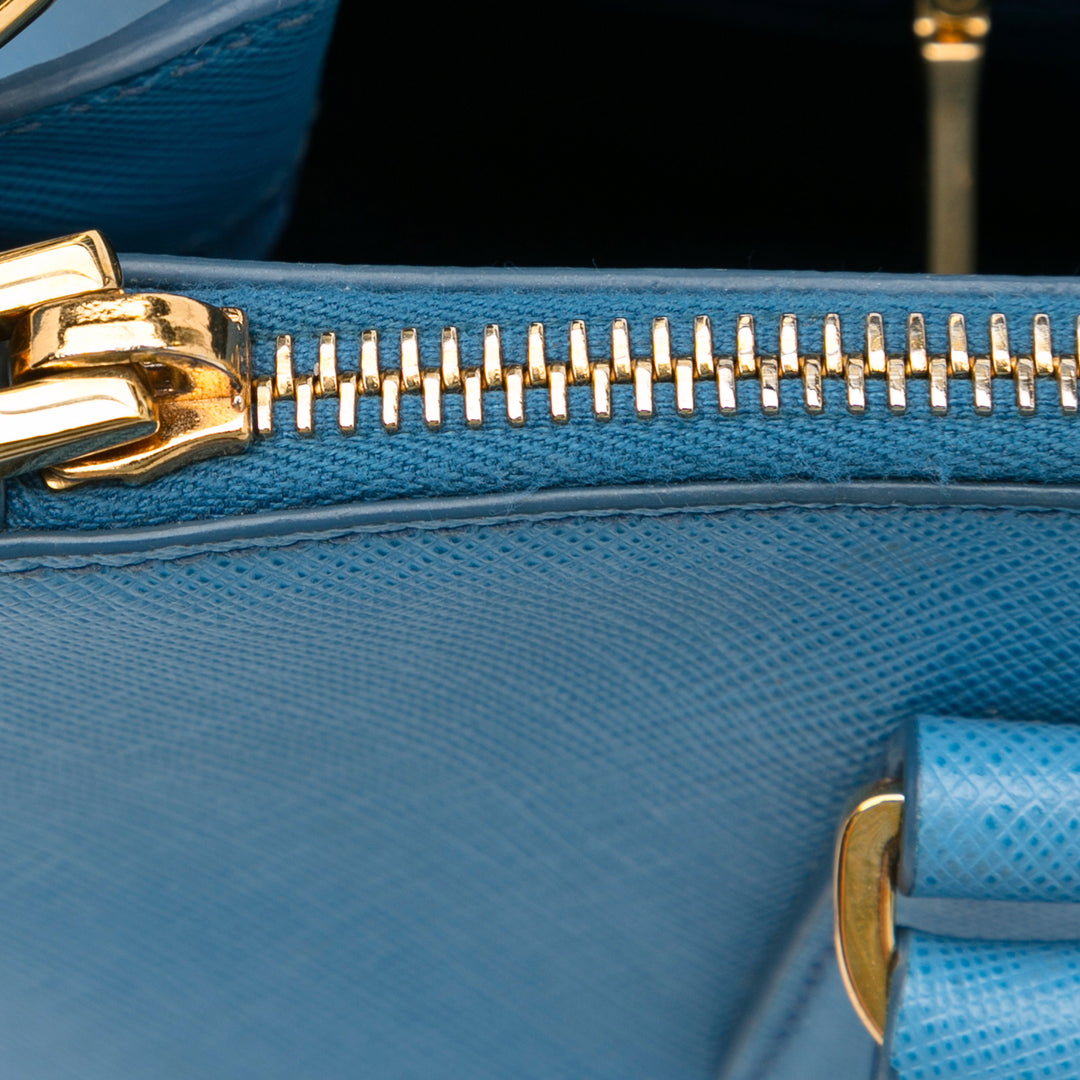 Medium Saffiano Lux Galleria Double Zip Tote Blue - Gaby Paris