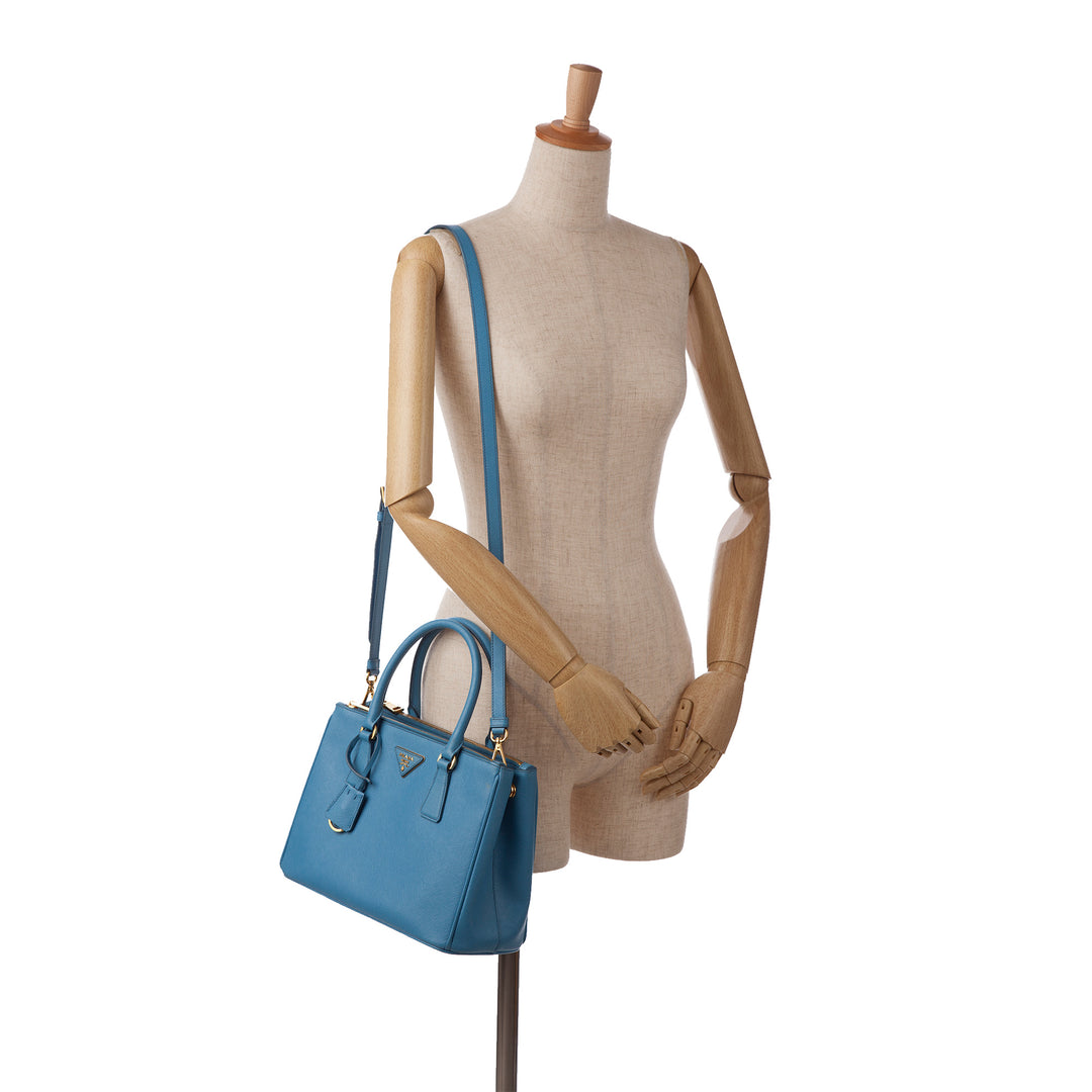 Medium Saffiano Lux Galleria Double Zip Tote Blue - Gaby Paris