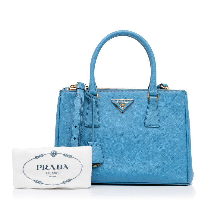 Medium Saffiano Lux Galleria Double Zip Tote Blue - Gaby Paris