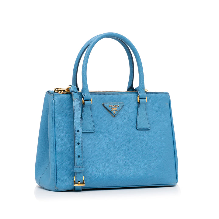 Medium Saffiano Lux Galleria Double Zip Tote Blue - Gaby Paris