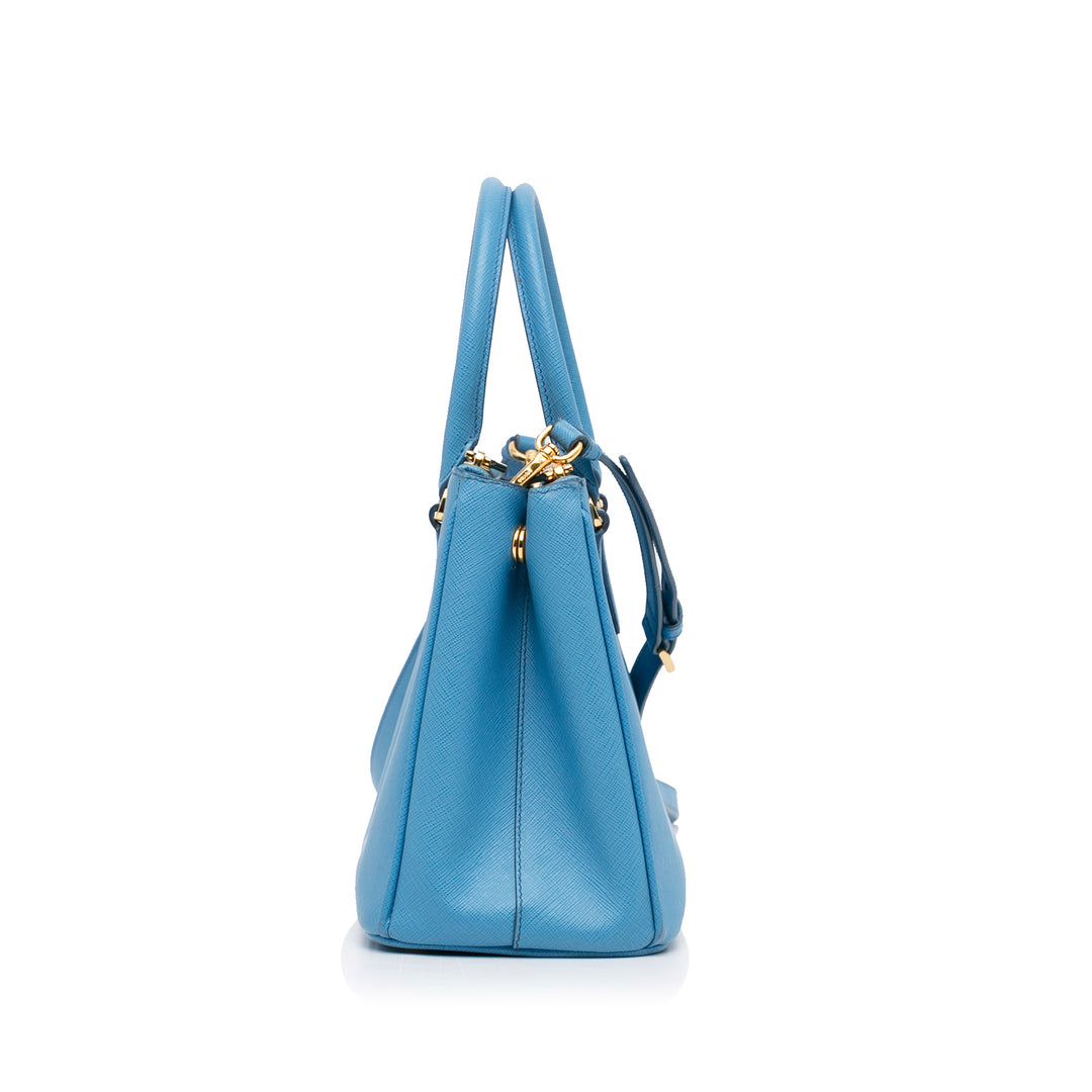 Medium Saffiano Lux Galleria Double Zip Tote Blue - Gaby Paris