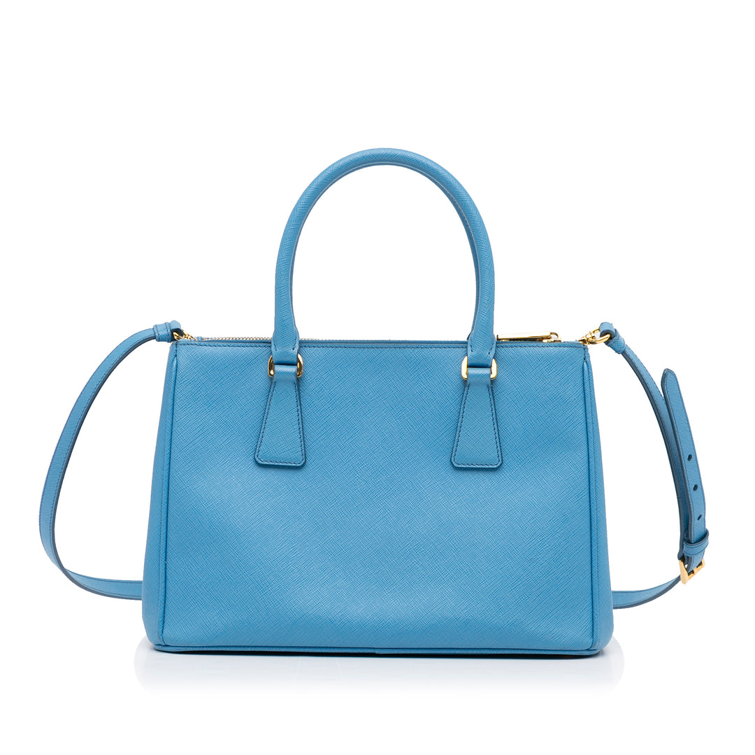 Medium Saffiano Lux Galleria Double Zip Tote Blue - Gaby Paris