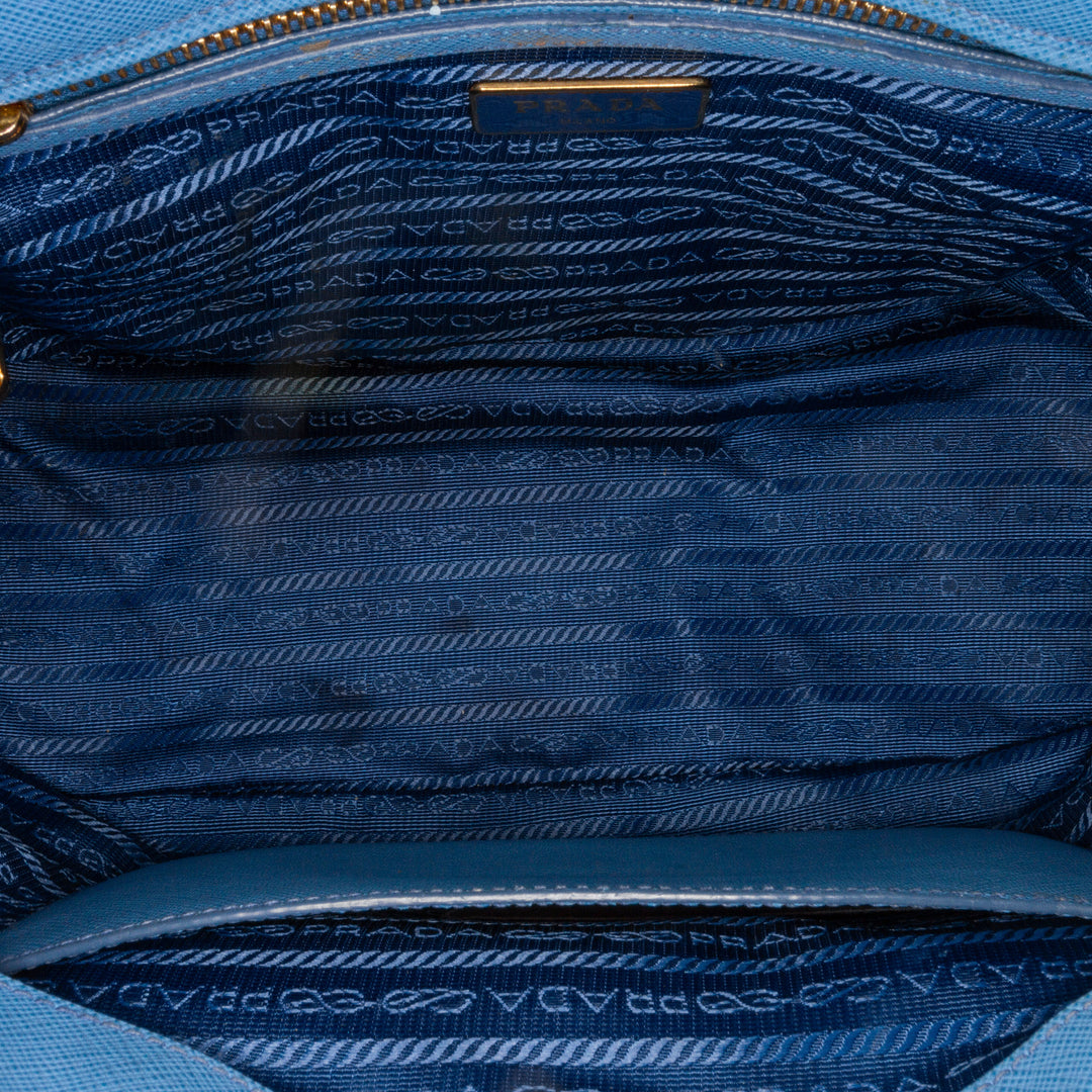 Medium Saffiano Lux Galleria Double Zip Tote Blue - Gaby Paris