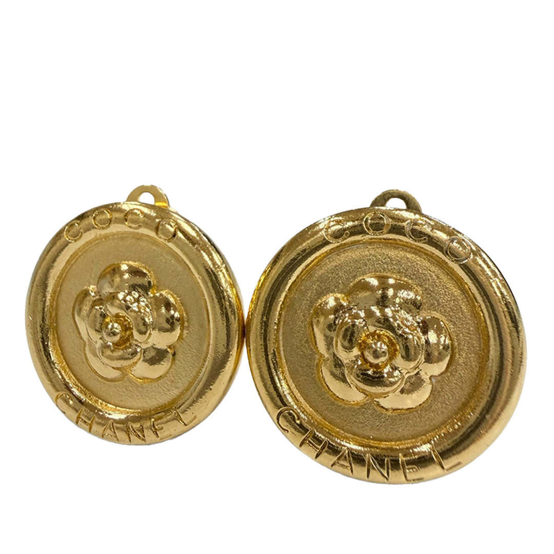 plaqué Camellia Rond À clip Boucles d'oreilles Doré