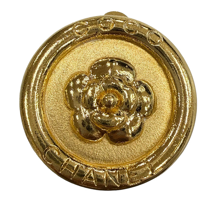 plaqué Camellia Rond À clip Boucles d'oreilles Doré
