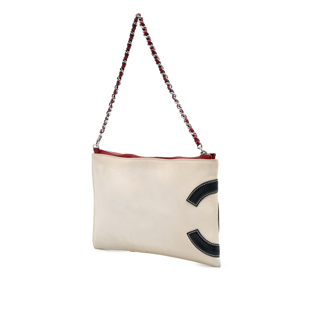 CC Canvas and Metallic Lambskin Flag Pochette White - Gaby Paris
